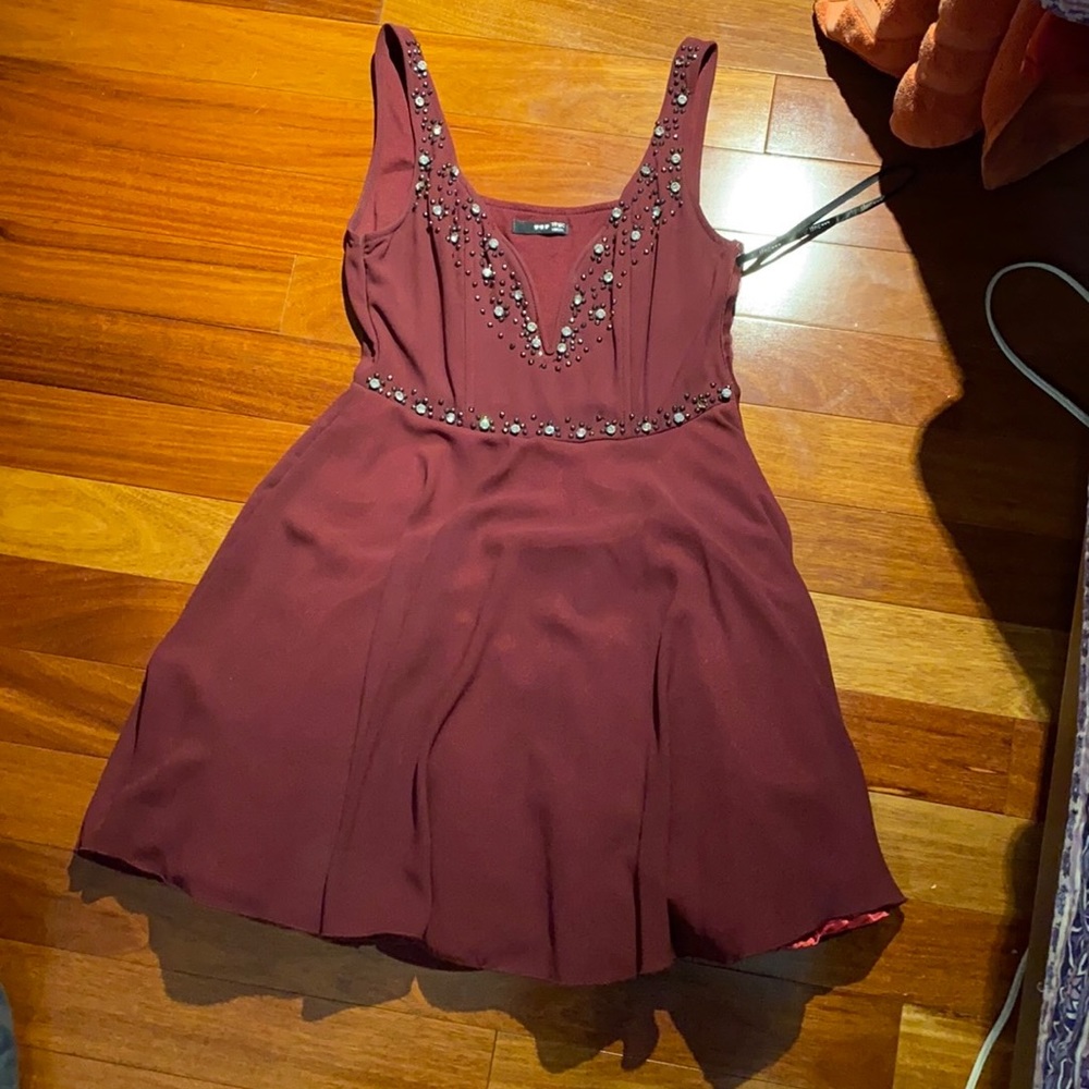 Topshop burgundy embellished dress